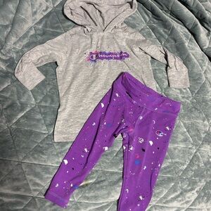 Champion Heather Gray Hoodie and Vibrant Purple Leggings 18 Months